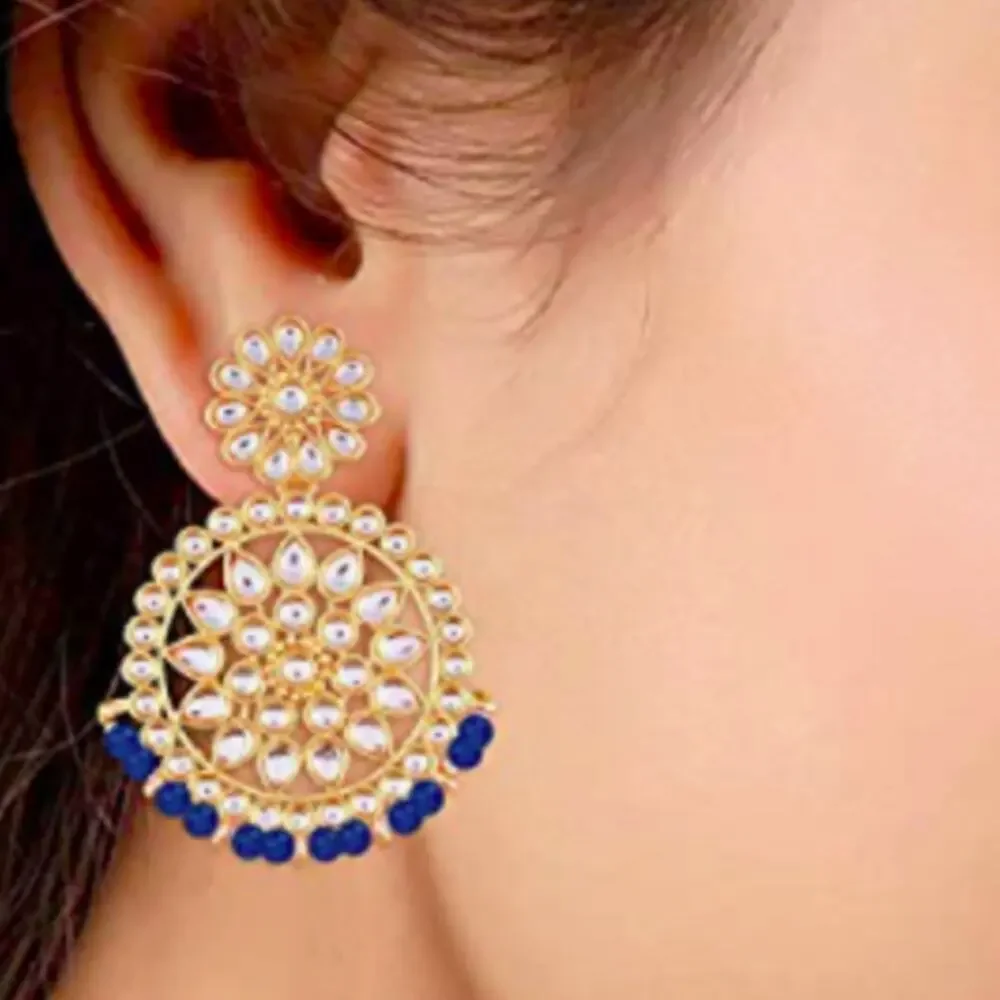 NEW Aheli Gold & Blue Ethnic Indian Traditional Fashion Jewelry Dangle Earrings